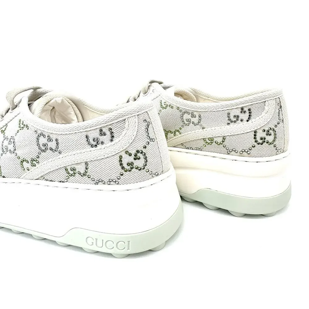 NIB Gucci Tennis 1977 EU 38 US 8 GG Crystal Platform Sneakers Cream White $1,350 - Picture 9 of 12